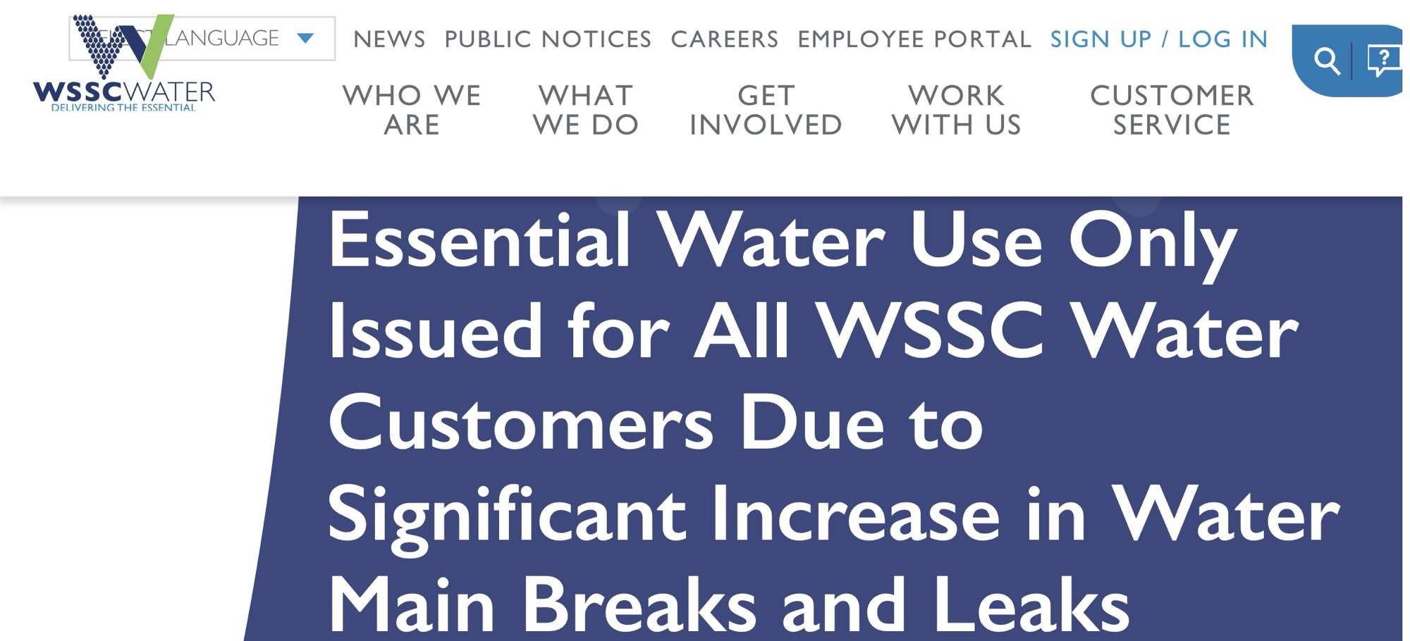 Essential Water Use Only Issued for All WSSC Water Customers Due to ...