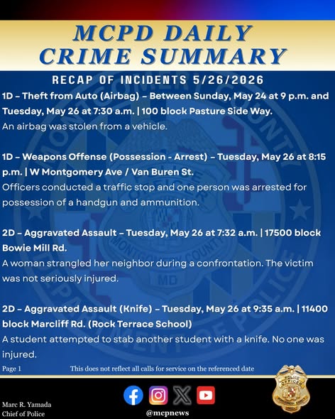 MCPD daily crime summary graphic