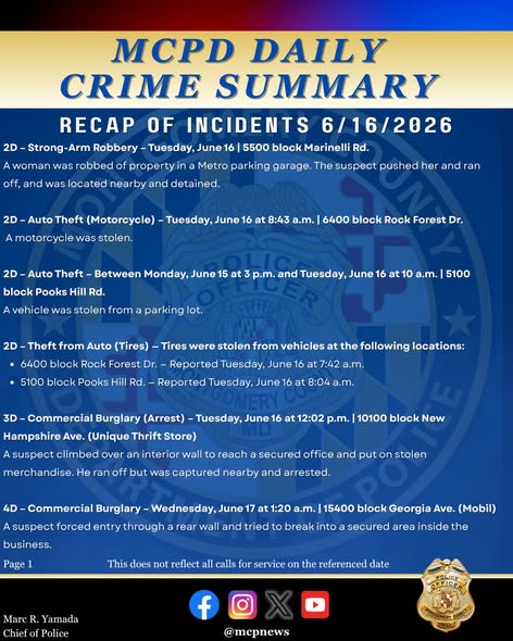 MCPD daily crime summary graphic